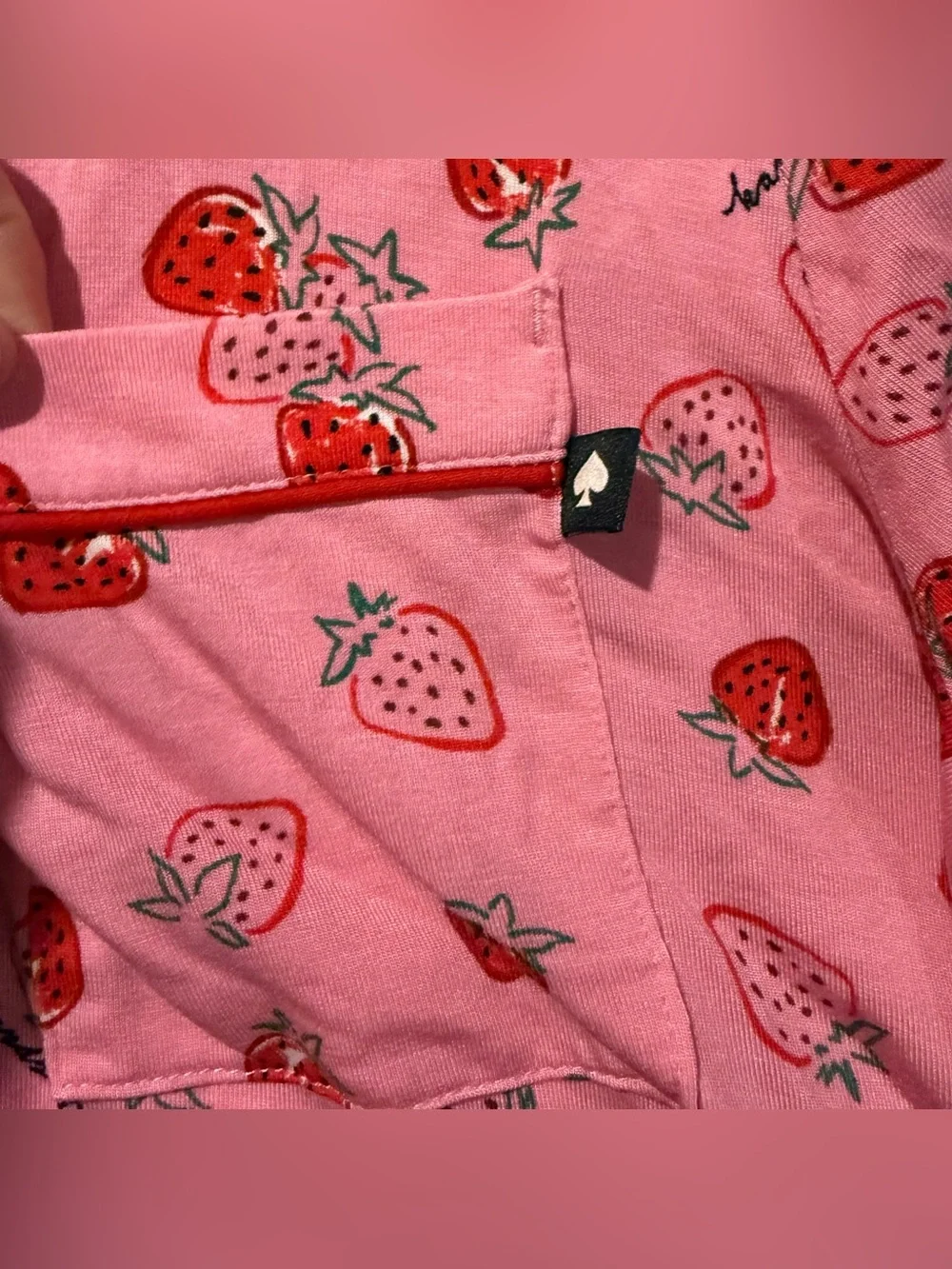 Kate Spade 2 piece Pajama Set Womens XL Pink Strawberries Shirt Shorts Boxers